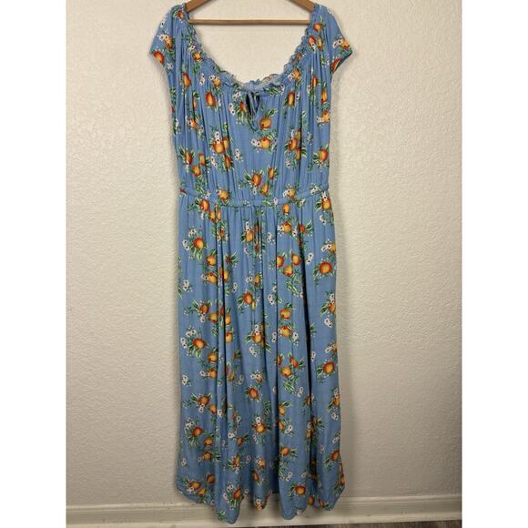 Torrid Orange Grovw Women’s Maxi Dress Sz 2 Blue Oranges Summer Vacation Resort - Picture 8 of 15
